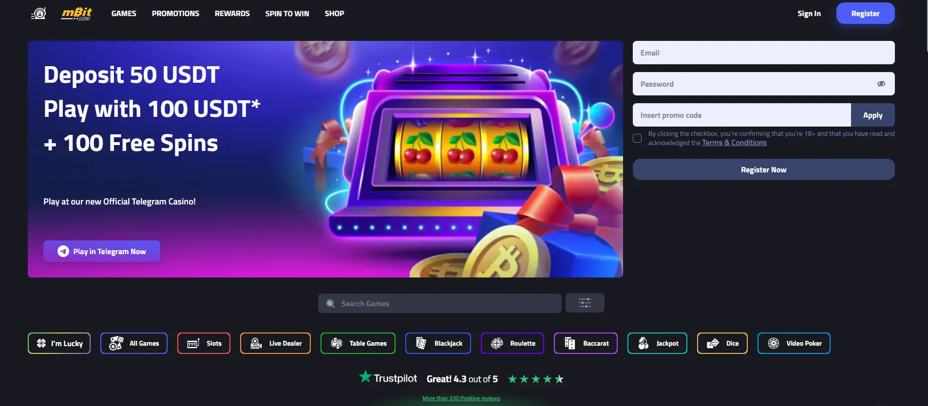 mBitcasino lobby