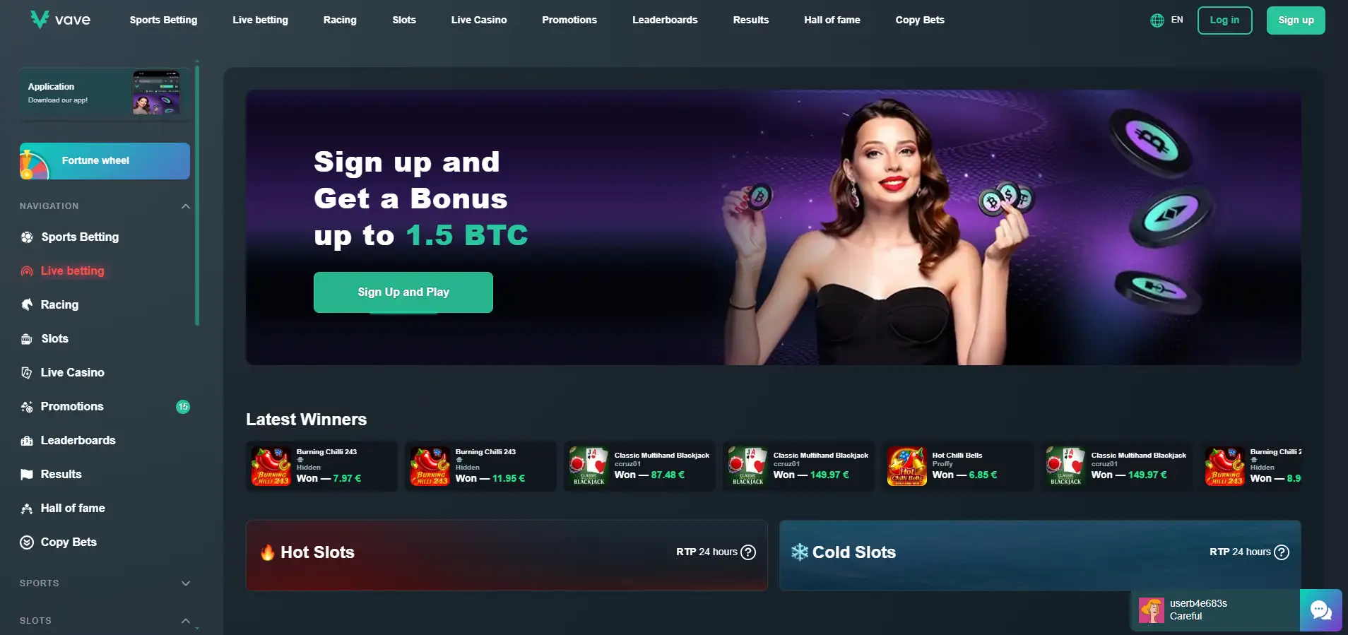 Vave casino lobby