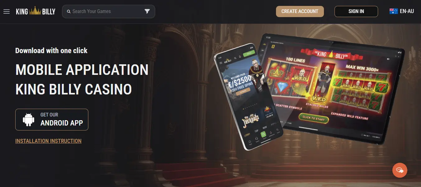 Play King Billy Casino on mobile for Aussie players