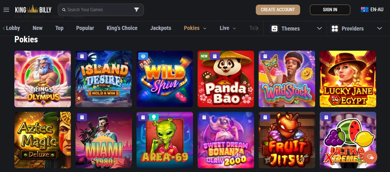 Online pokies games at King Billy Casino for Australian players