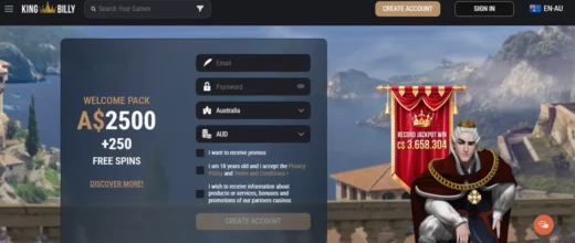 King Billy Main Screen Page