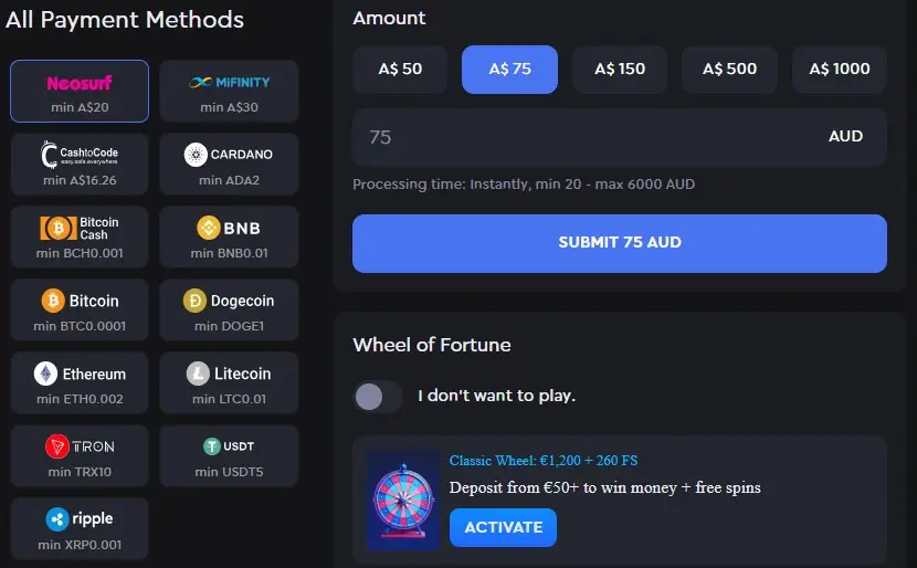 Secure deposits and withdrawals at SkyCrown