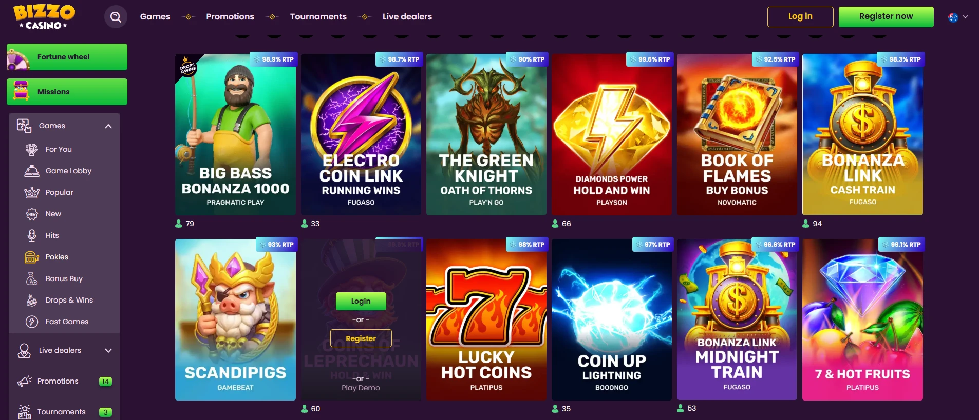 Play Online Pokies at Bizzo