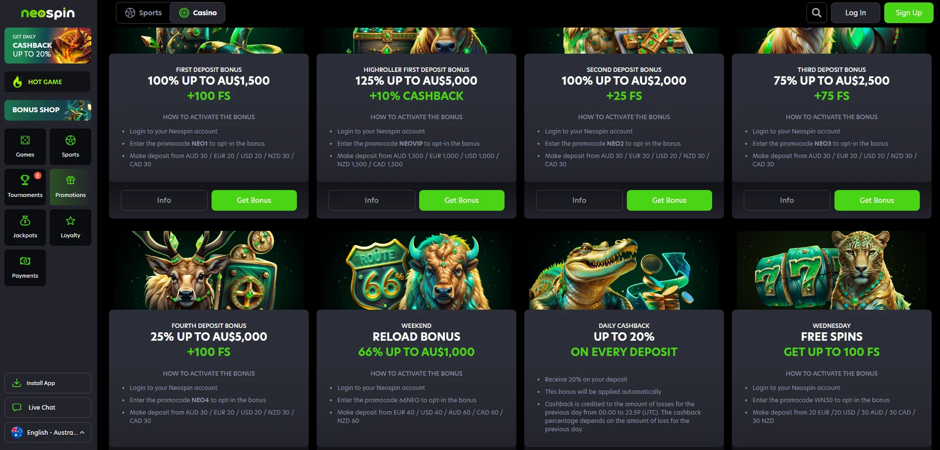 Neospin Promotions and Free Spins