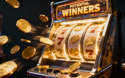 Realistic slot machine showing free spins with potential winnings on a dark casino background