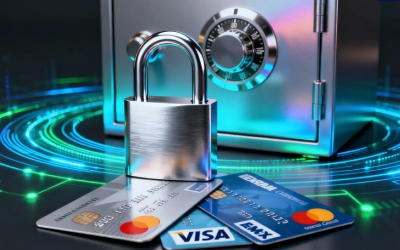 Realistic illustration of online casino security at Ricky Casino, showing padlock, cards, and safe, representing safe and fair gaming for Australian players.