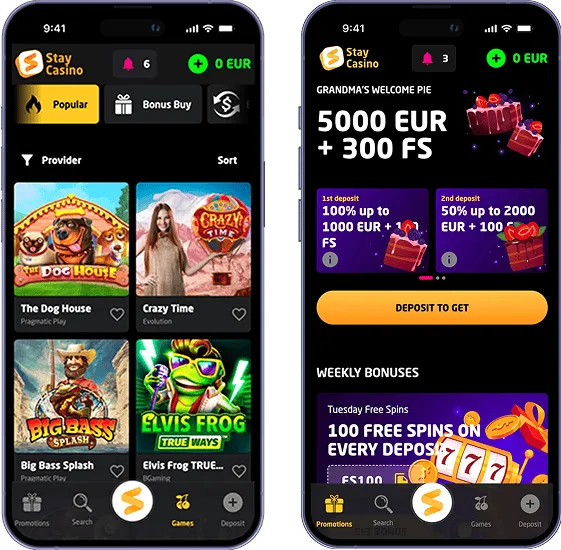 Mobile casino gameplay on smartphone for Australian players at StayCasino, showing slots, table games, and live dealer action