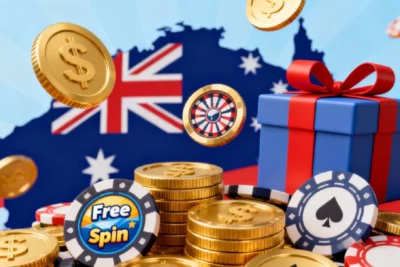 Illustration of different types of online casino welcome bonuses for Australian players
