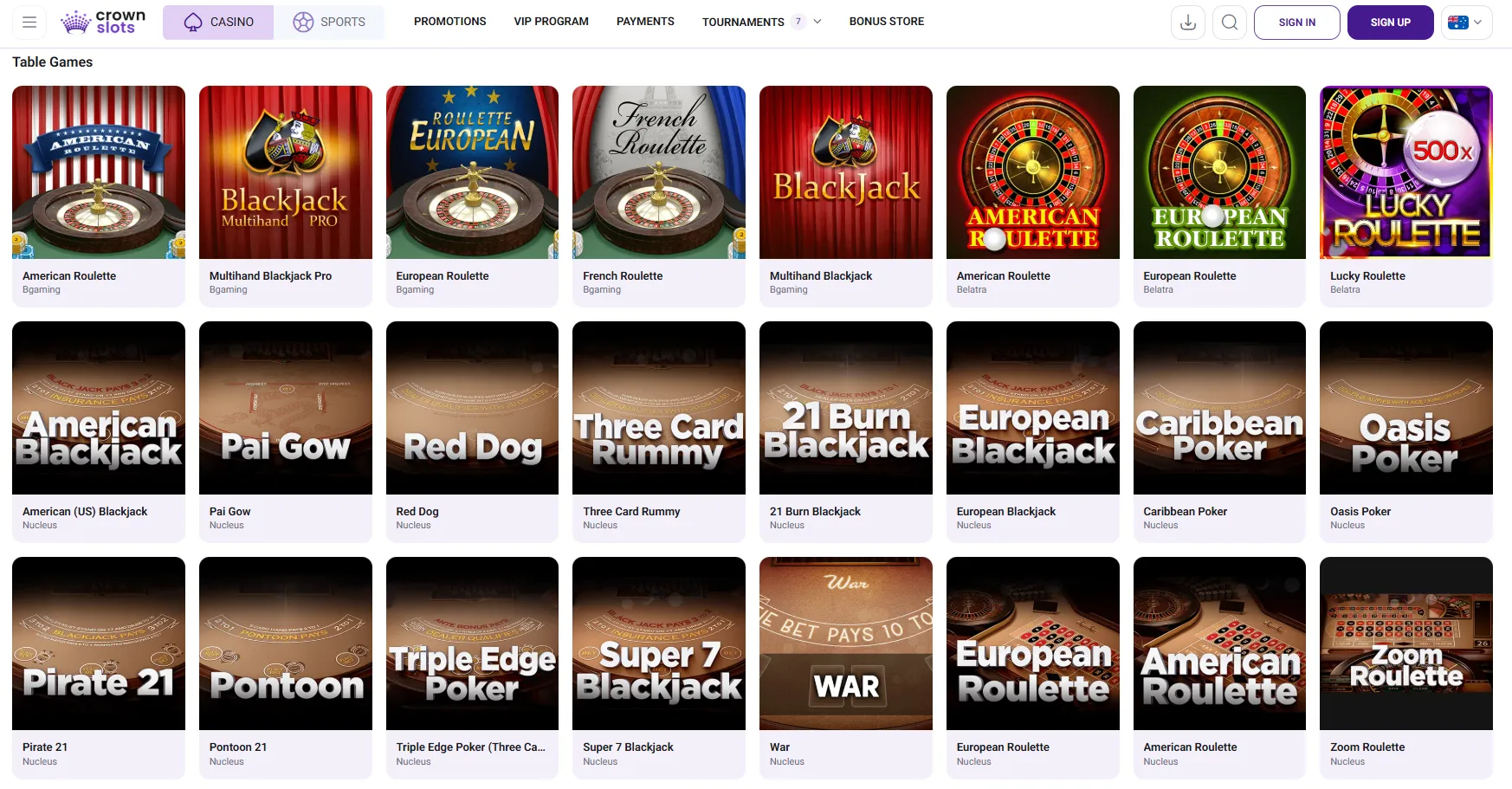 CrownSlots Casino Australia live and table games