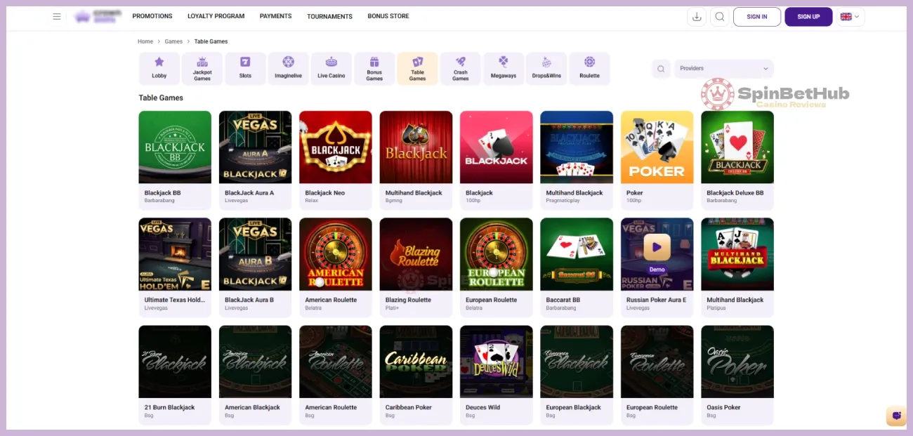 CrownSlots Casino live and table games