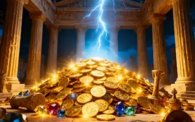 Bonus features in Gates of Olympus slot with glowing lightning and golden coins