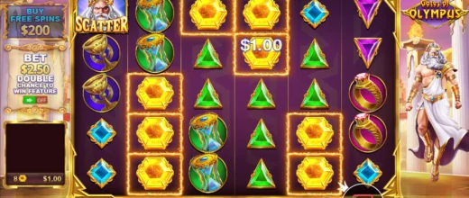 Gates of Olympus game lobby with Zeus and glowing reels