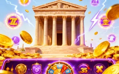 Zeus temple and symbols representing how to play Gates of Olympus online slot