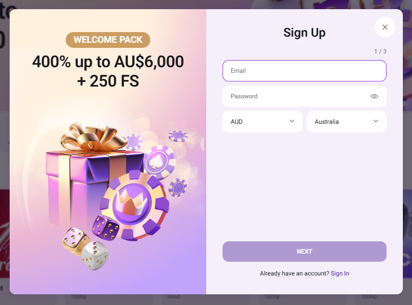 How to register a new player account at CrownSlots Casino