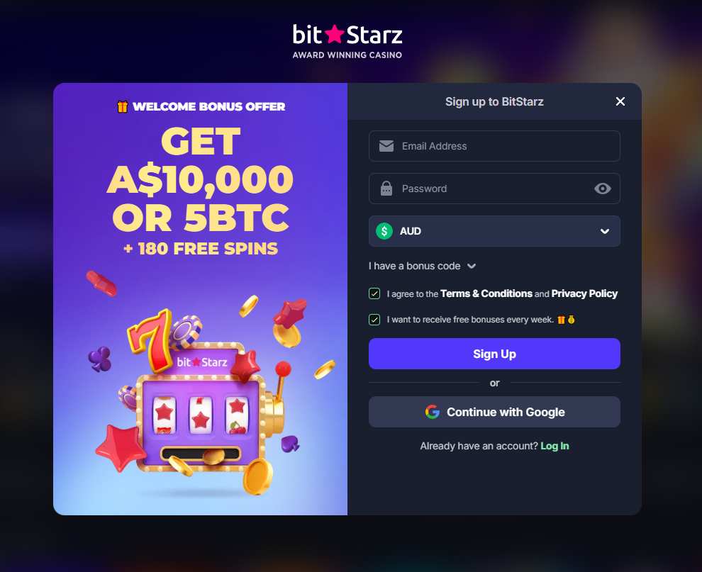 BitStarz Casino registration sign-up process for Australian players