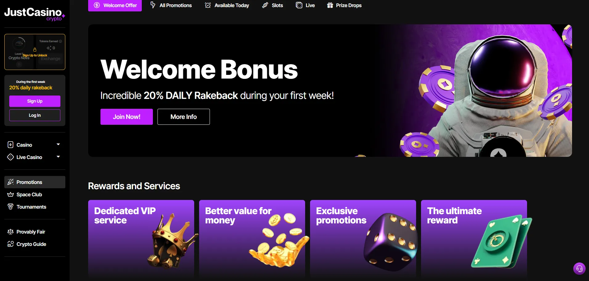 JustCasino Bonuses & Crypto Promotions for Australian Players