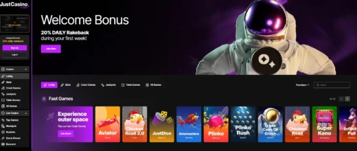JustCasino Crypto Main Lobby