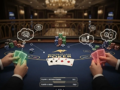 Poker table with cards and chips showing strategic gameplay and decision-making for Australian online poker players