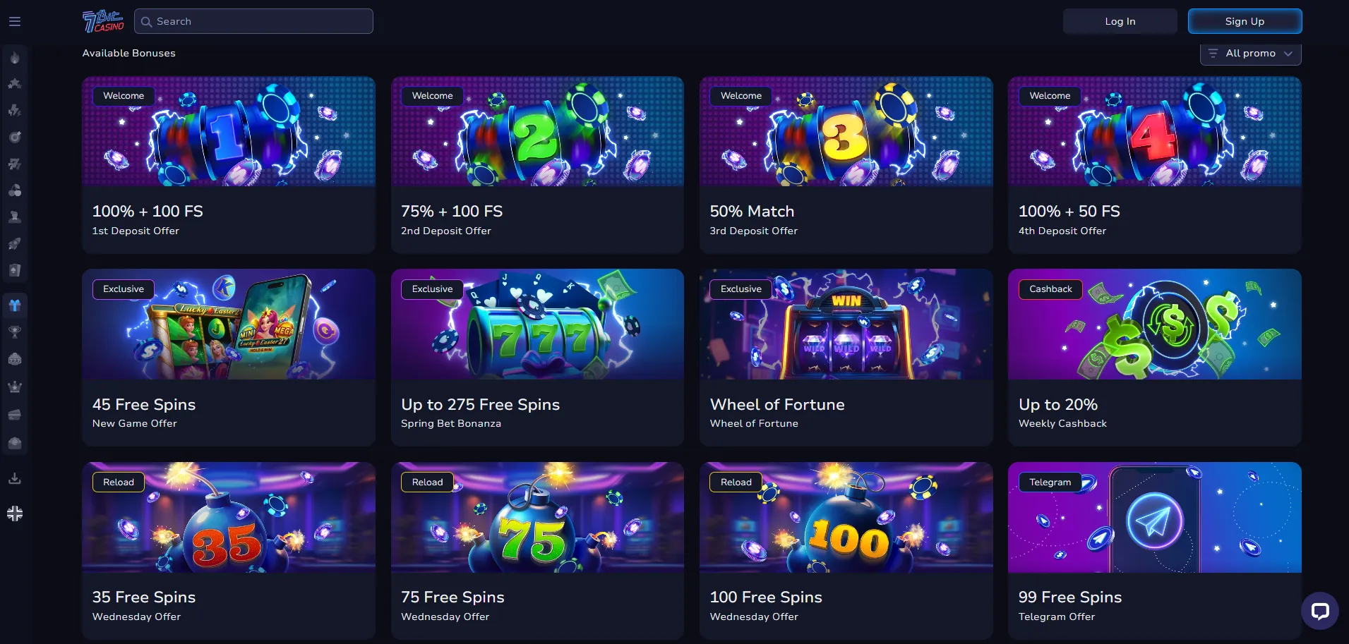 7Bit Casino Australia bonuses, free spins, cashback, crypto rewards, promotional cards.