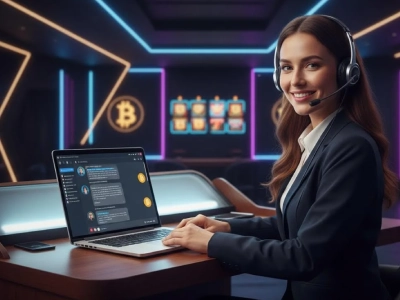 female customer support agent at 7Bit Casino Australia, live chat help, crypto casino assistance