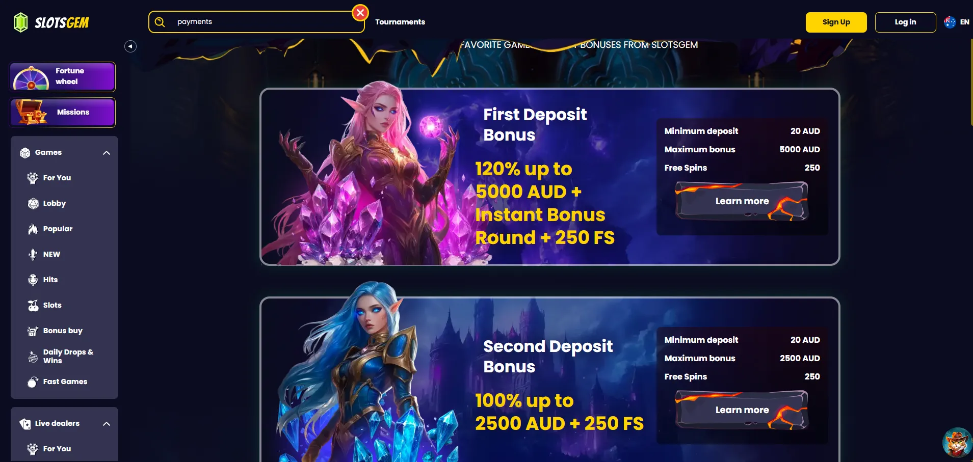 SlotsGem Casino bonuses and promotions for Australian players including welcome bonus, free spins and reload offers