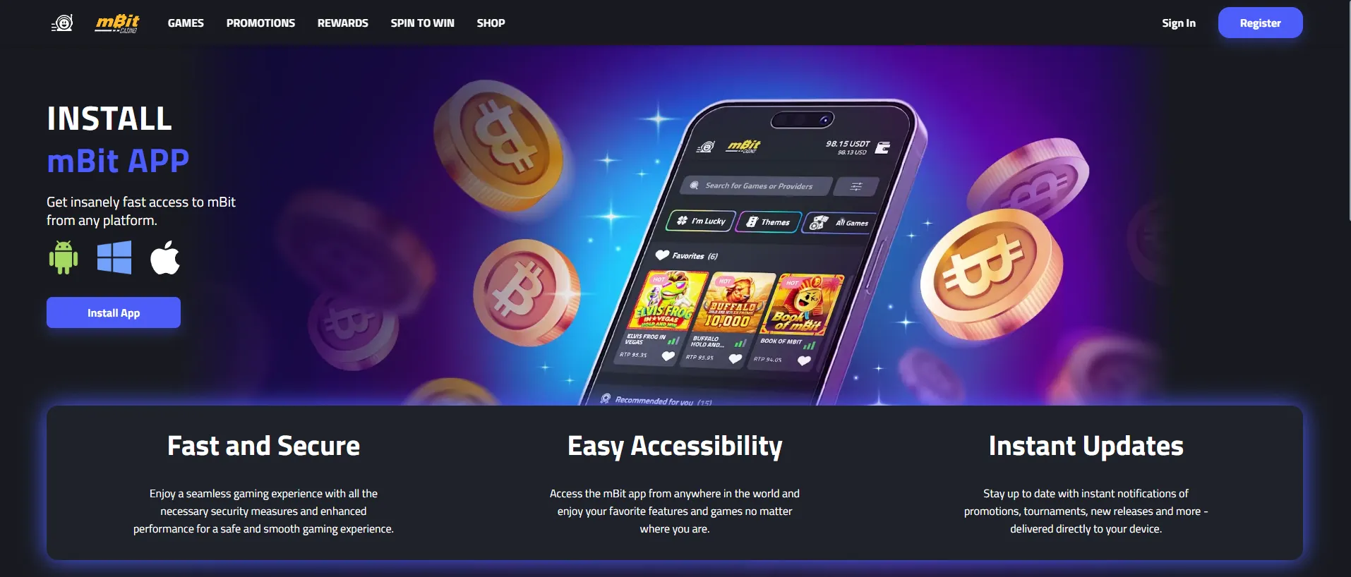 mBit Casino mobile experience with crypto slots and live games on smartphone