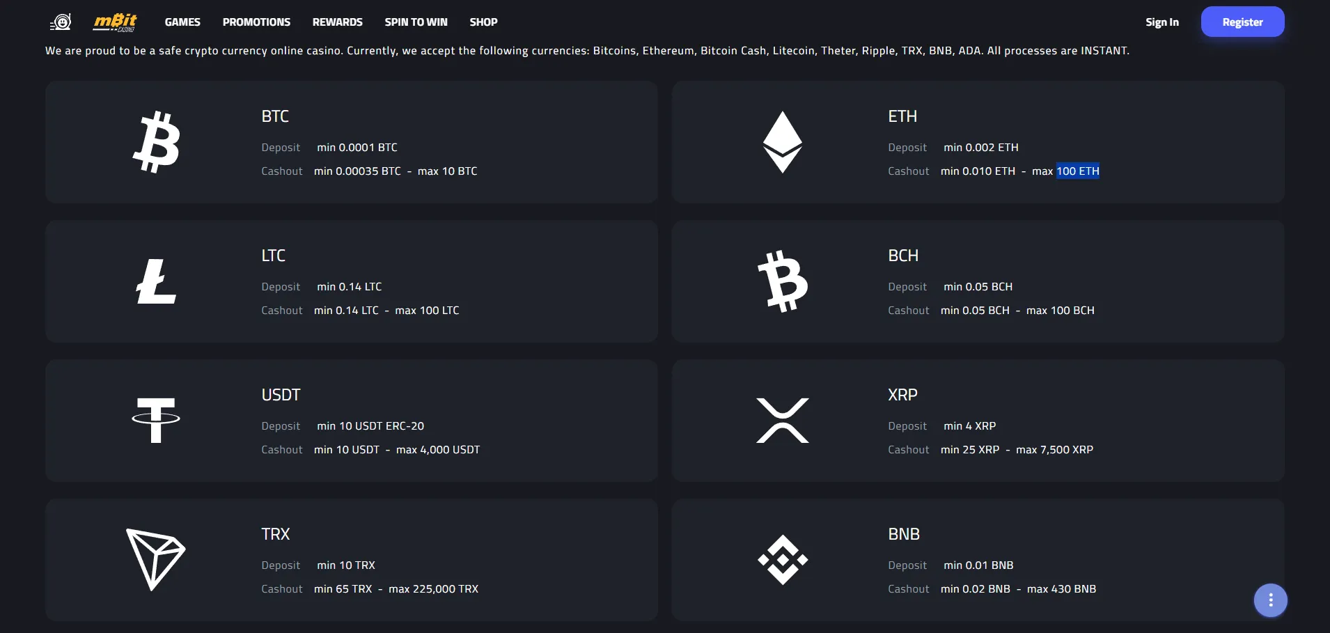 mBit Casino crypto withdrawals and fast Bitcoin payouts