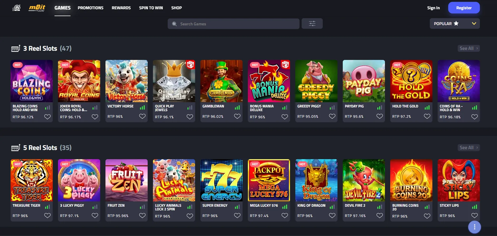 Top online slots at mBit Casino